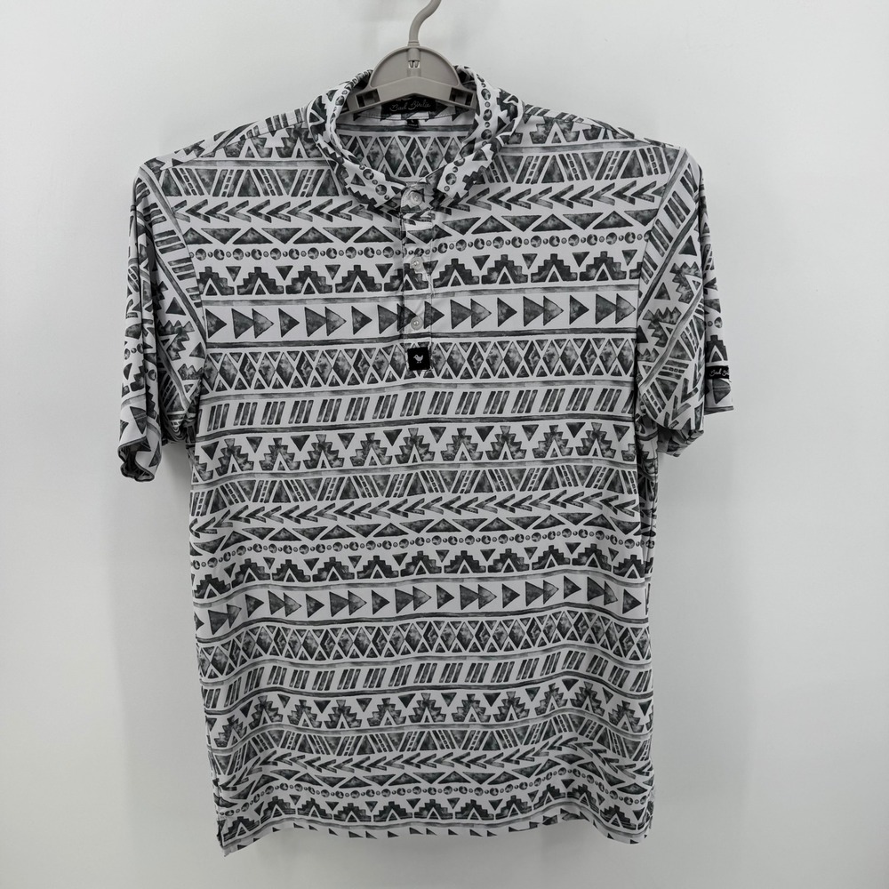 Bad Birdie Mens Golf Polo Shirt Large Gray Aztec Geometric Performance Stretch